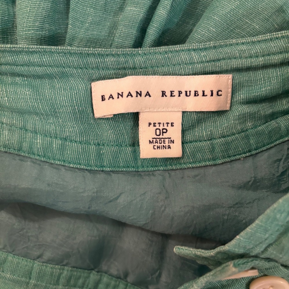 Banana Republic Women's Midi Skirt 0P Green Pleated Linen Silk Petite - Picture 3 of 3
